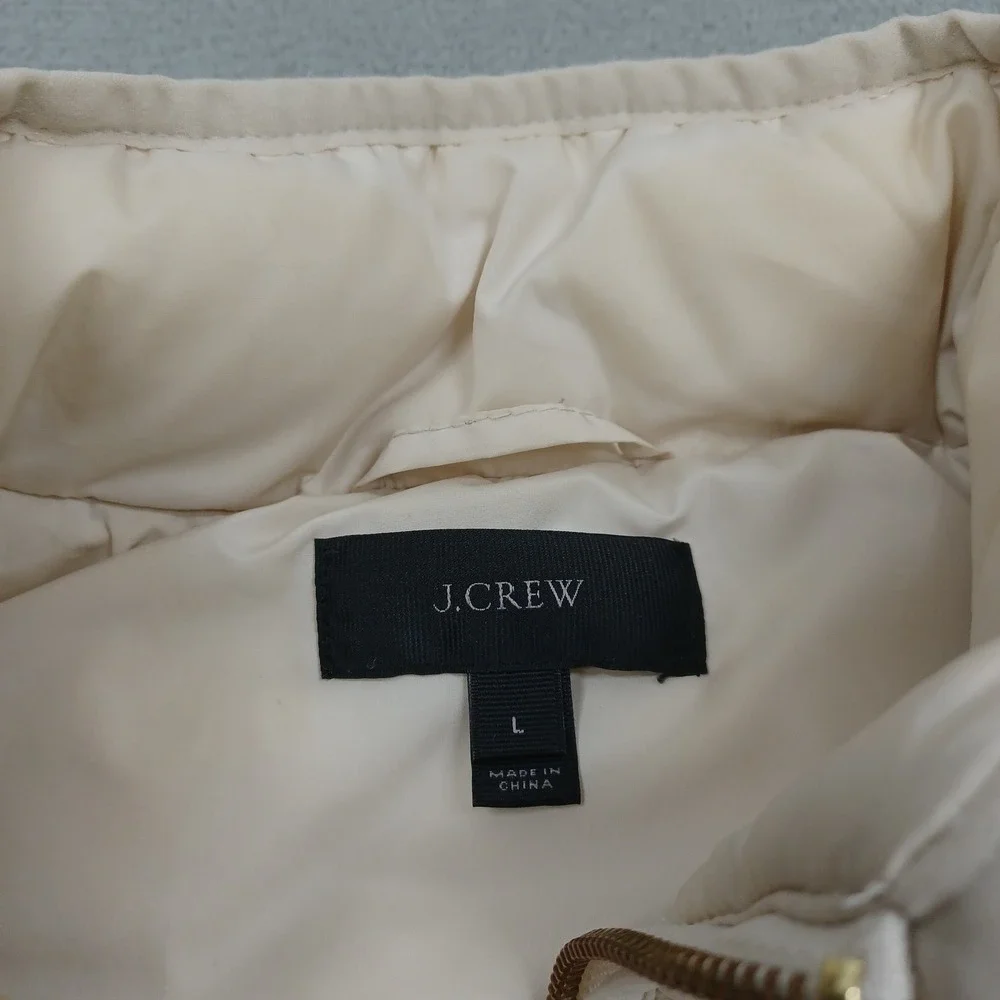 J Crew Vest Womens Large Beige Quilted Pockets Full Zip Casual Preppy